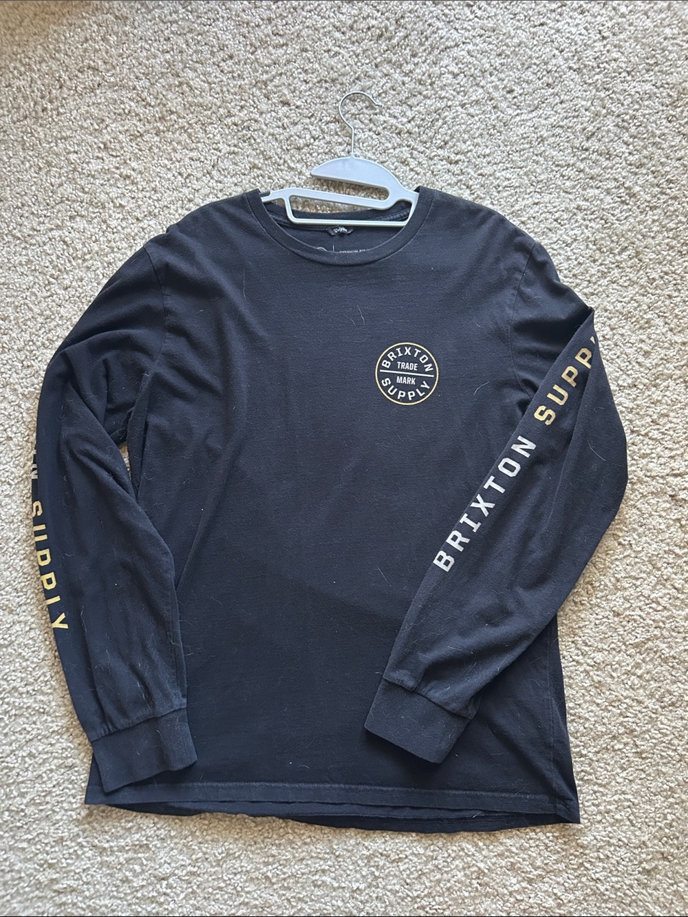 Brixton Black Long Sleeve Logo Tee with Gold Accents